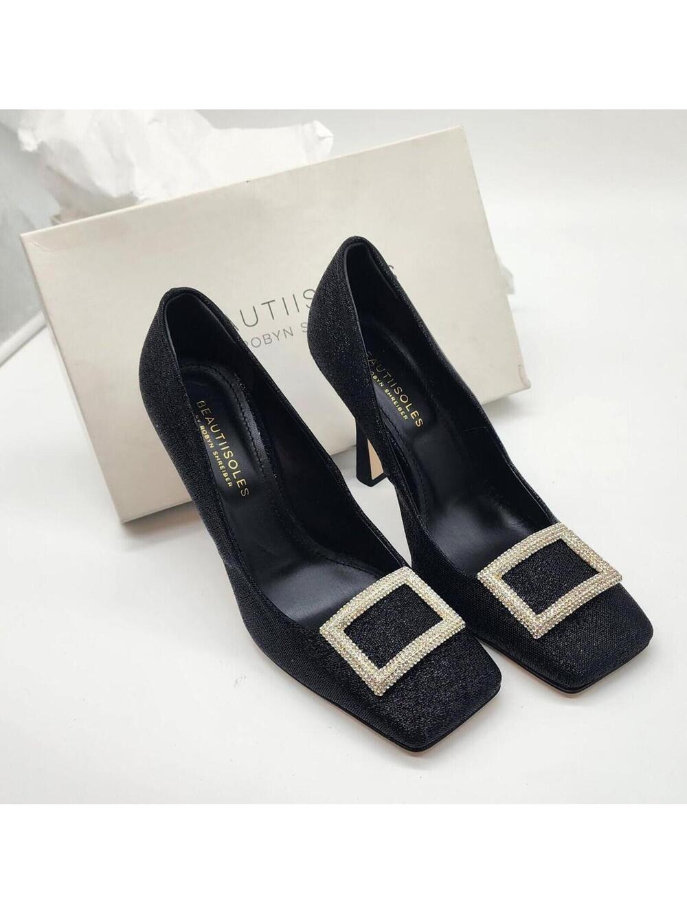 BeautiiSoles Black Metallic Crystal Buckle Pumps – Women’s Size 10 (Fits Like 9)